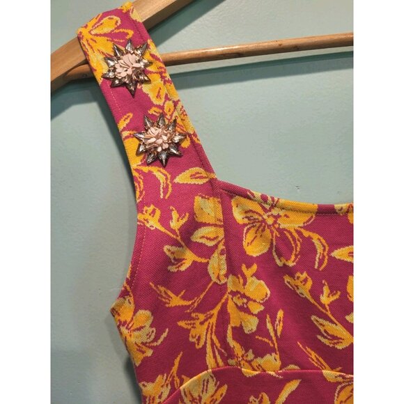 Zara Pink Orange Floral Knit Sleeveless Beaded Babydoll Pencil Dress Sz S - Picture 3 of 5